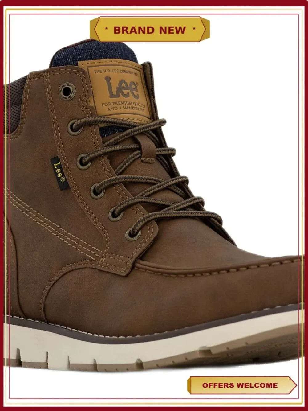 Lee Men's Waylon Lace Up Boots Size 10 Synthetic Denim Accents Plaid Wool Lined